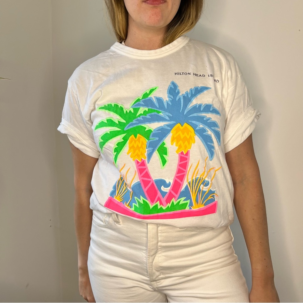Vintage Hilton Head Island Neon Palm Tree Tee